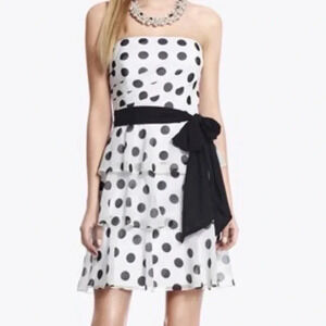 White House Black Market White Black Polka Dot Strapless Cocktail Dress Size 6 S
